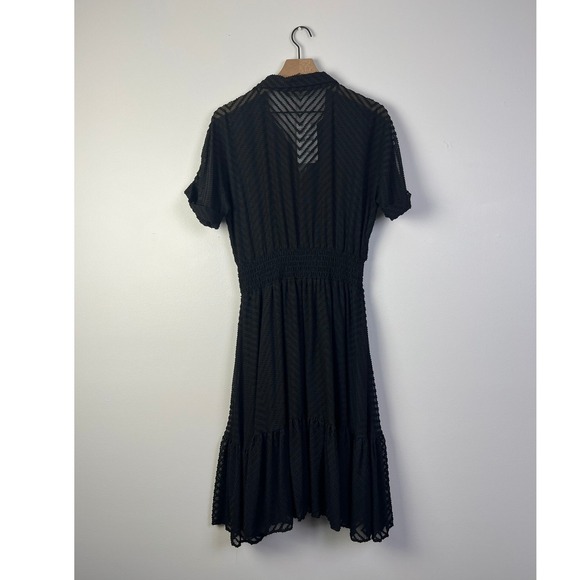 Zara Basic Whimsigoth Midi Dress Smocked Waist Short Sleeve Collared Black XL - Picture 5 of 5